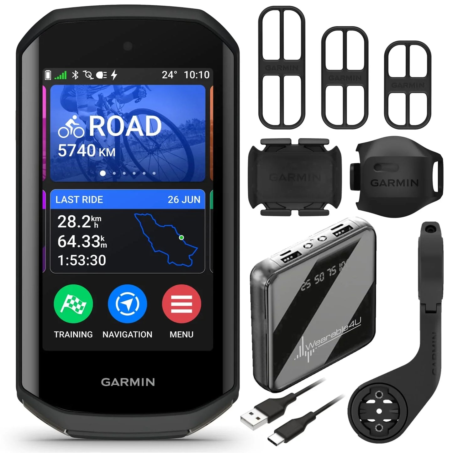 Garmin Edge 1050 Premium Cycling Computer, Vivid Color Touchscreen Display, Built-in Speaker, Advanced Training with Garmin Speed and Cadence Sensors and Power Bank Bundle