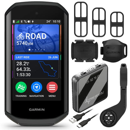 Garmin Edge 1050 Premium Cycling Computer, Vivid Color Touchscreen Display, Built-in Speaker, Advanced Training with Garmin Speed and Cadence Sensors and Power Bank Bundle